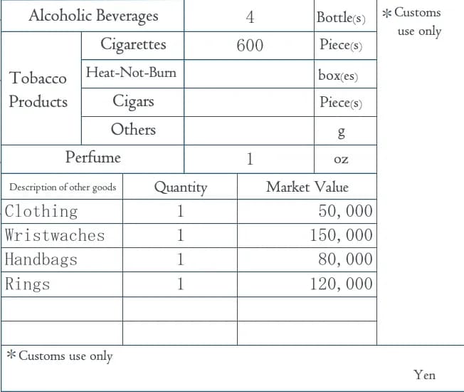 Japan customs declaration