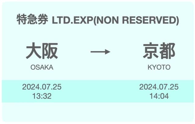 Japan train non-reserved limited express ticket