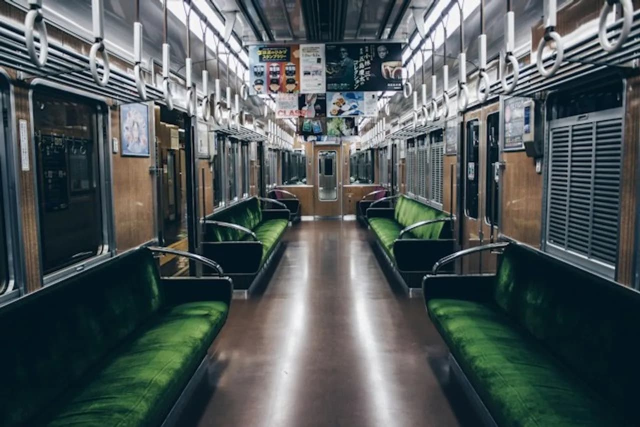 Local train with side-facing seats