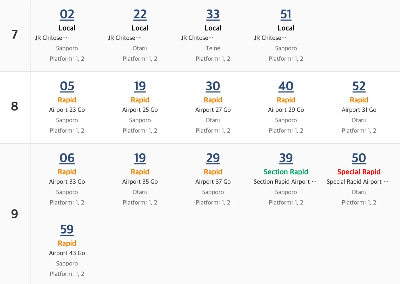 Hokkaido train timetable