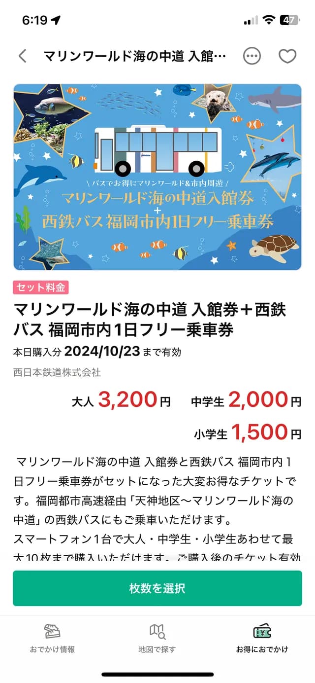 Marine World Uminonakamichi set ticket