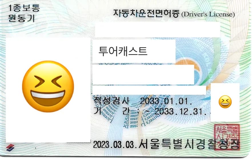 국내 실물 면허증